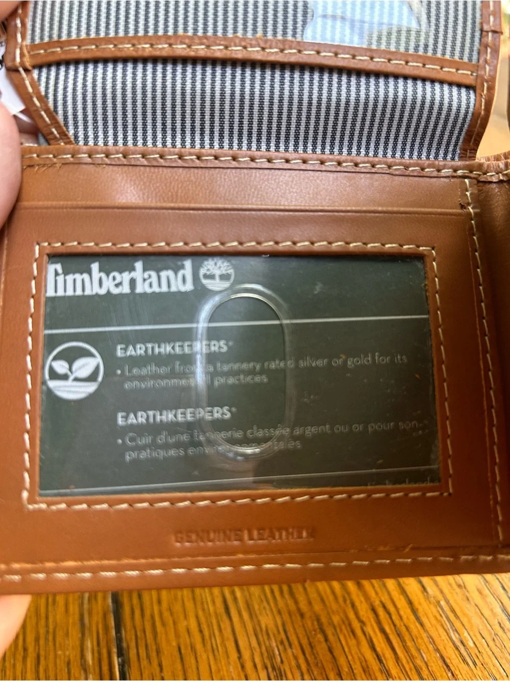 Timberland Tan Leather Bifold Wallet with Embossed Tree genuine leather